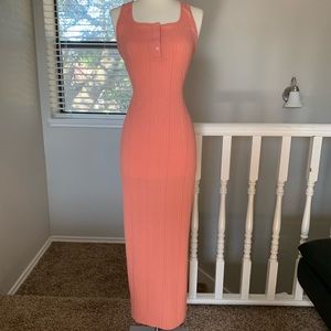 Coral Fitted Maxi Dress